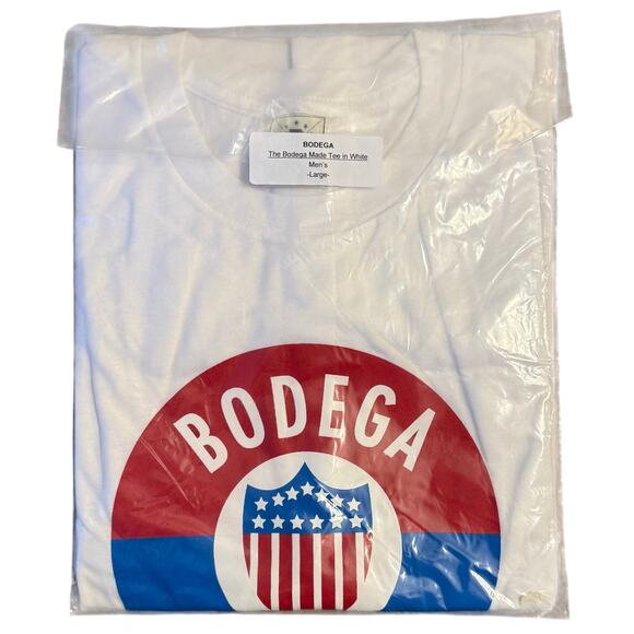 Bodega Made BDBA Tee Shirt Patriotic Shield Stars Stripes White Unisex Large - Picture 1 of 5